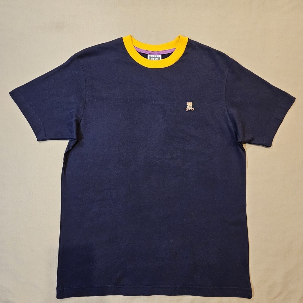 Teddy Fresh Shirt Men's Size S Blue Yellow Ringer Short Sleeve Crewneck Casual